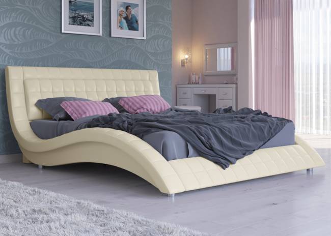 Кровать Атлантико, цвет: Экокожа Кремовая Кровать Атлантико, цвет: Экокожа Кремовая