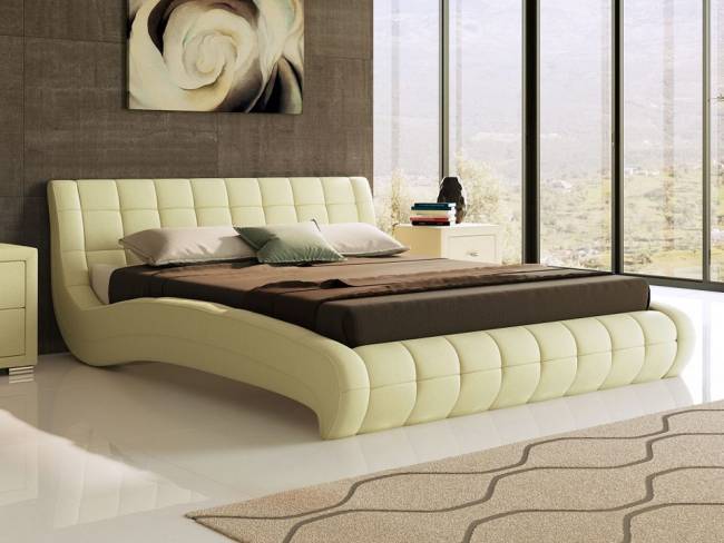 Кровать Nuvola 1, цвет: Экокожа Кремовая