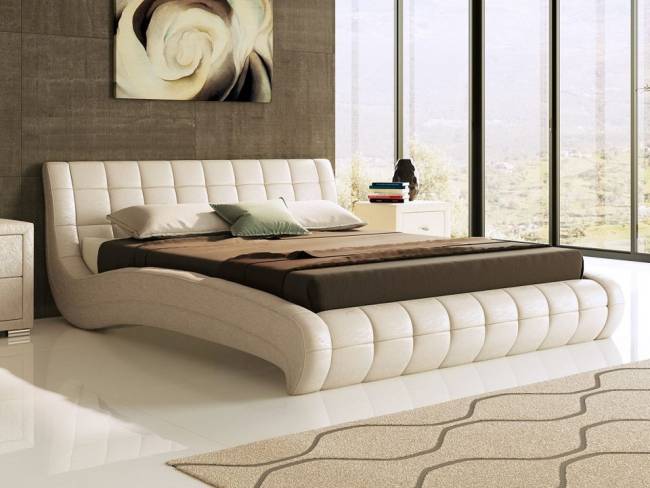 Кровать Nuvola 1, цвет: Экокожа Молочный перламутр