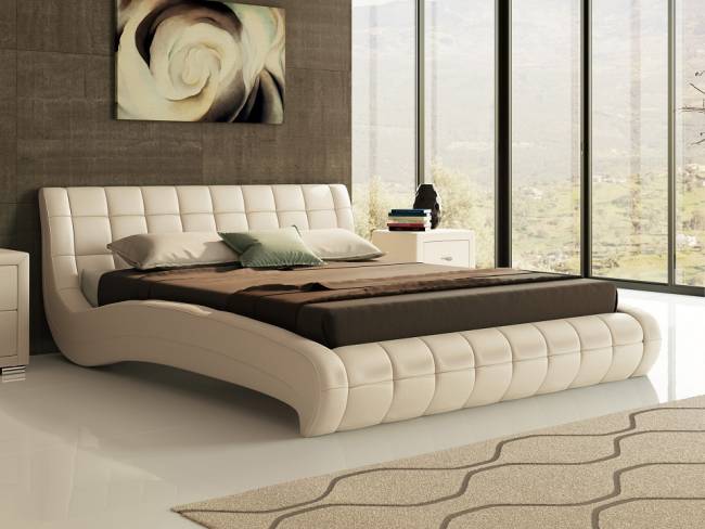 Кровать Nuvola 1, цвет: Экокожа Бежевый перламутр