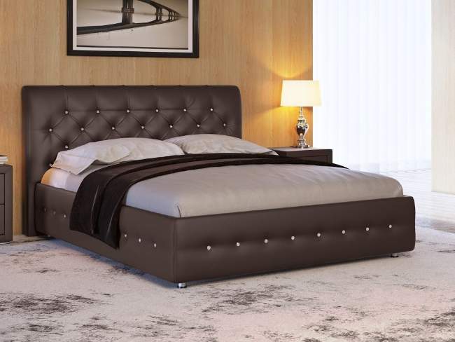 Кровать Life 4, цвет: Экокожа Коричневая со стразами Кровать Life 4, цвет: Экокожа Коричневая со стразами