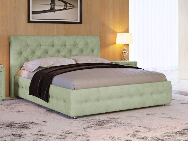 Кровать Life 4, цвет: Велюр Олива со стразами Кровать Life 4, цвет: Велюр Олива со стразами