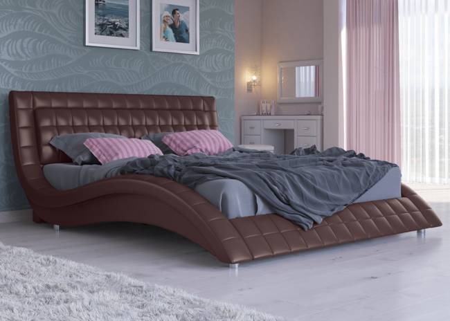 Кровать Атлантико с подъемным механизмом, цвет: Экокожа Коричневая