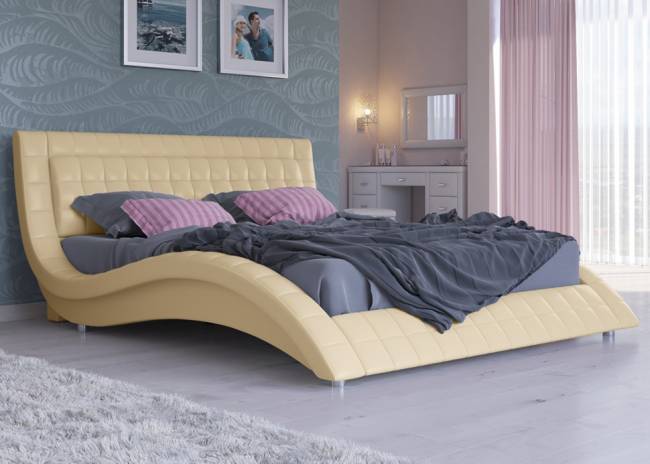 Кровать Атлантико с подъемным механизмом, цвет: Экокожа Бежевая