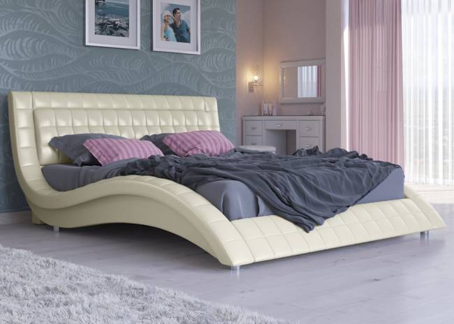Кровать Атлантико с подъемным механизмом, цвет: Экокожа Молочный перламутр