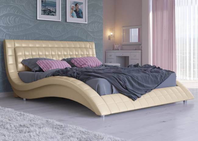 Кровать Атлантико с подъемным механизмом, цвет: Экокожа Бежевый перламутр 