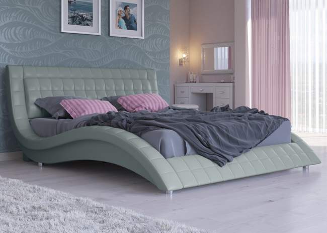 Кровать Атлантико с подъемным механизмом, цвет: Экокожа Серая