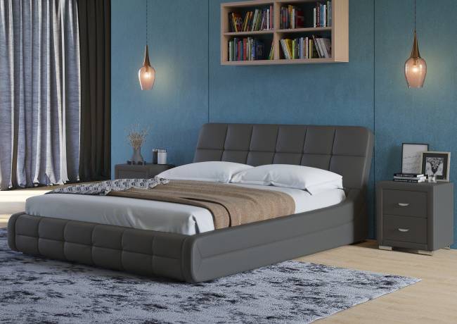 Кровать Corso 6, цвет: Экокожа Темно-серая Кровать Corso 6, цвет: Экокожа Темно-серая