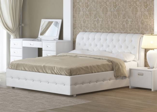 Кровать Como 4, цвет: Экокожа Белая