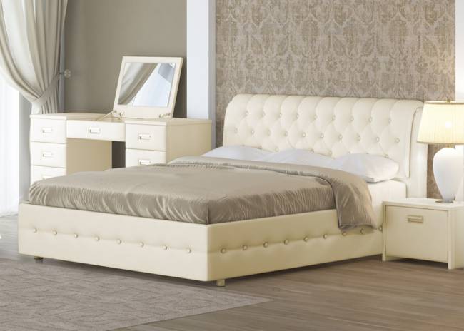 Кровать Como 4, цвет: Экокожа Кремовая