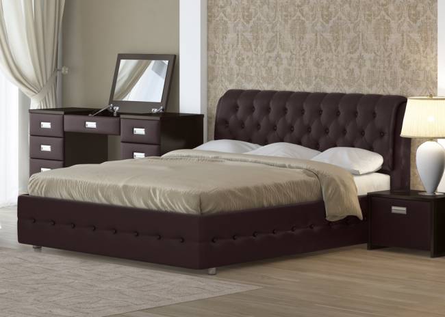 Кровать Como 4, цвет: Экокожа Коричневая