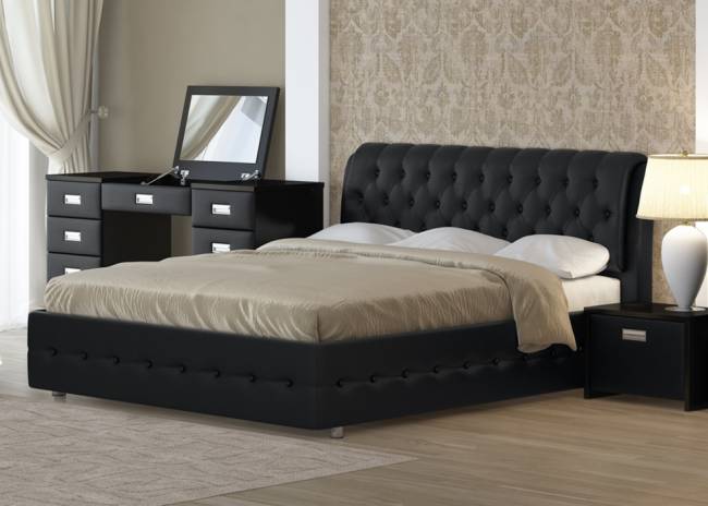 Кровать Como 4, цвет: Экокожа Черная